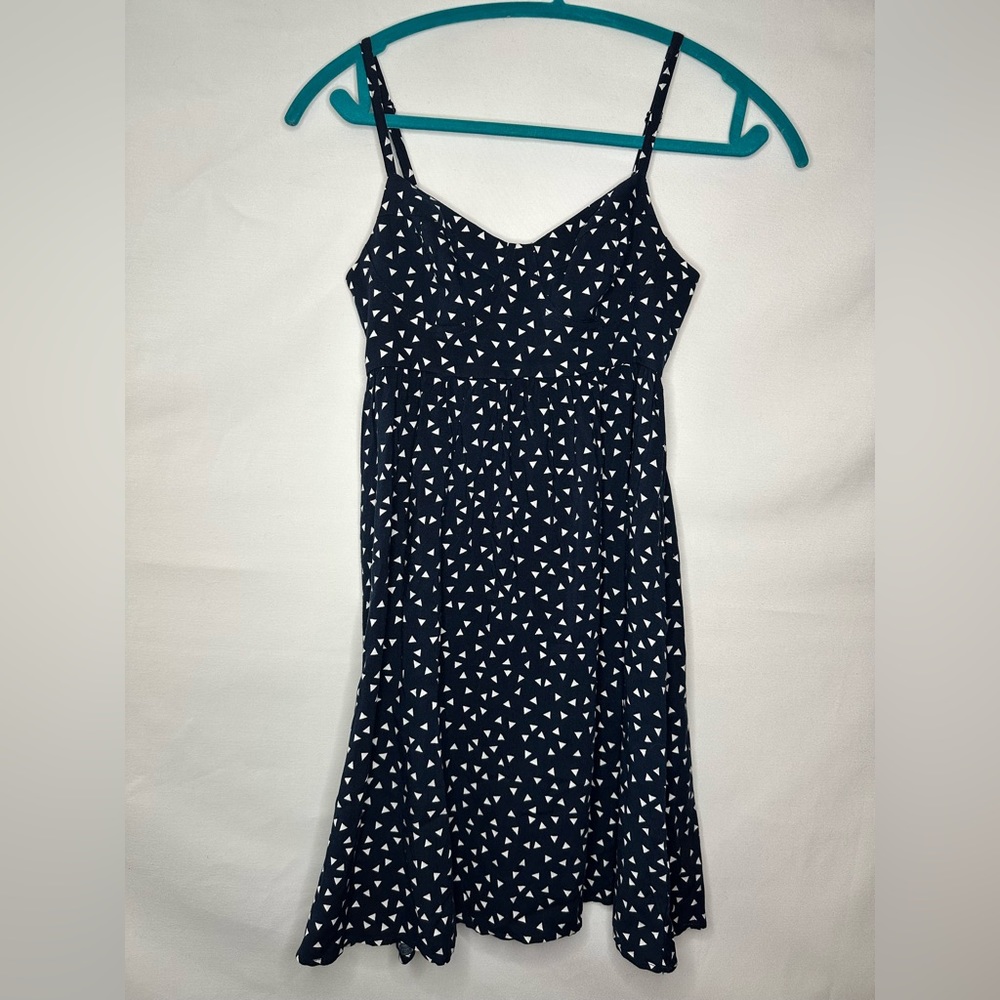 Black Poppy Short Sundress Blue / White Triangle Pattern Sleeveless XS